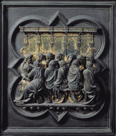 La Cène, douzième panneau des Portes Nord du Baptistère de San Giovanni, 1203-24 (bronze) - Lorenzo Ghiberti